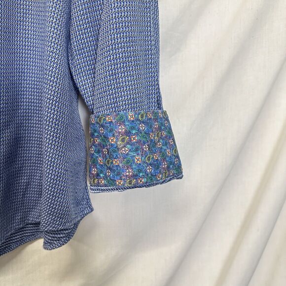 Robert Graham Shirt Men 3XL Blue Paisley Reverse Flip Cuff Button Up long Sleeve - Picture 3 of 13